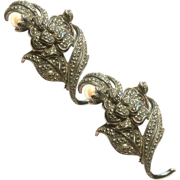 KENNETH J LANE VINTAGE MARCASITE PEARL BROOCH - Picture 4 of 10